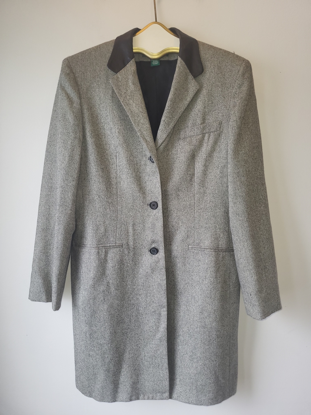 Lauren Ralph Lauren Gray Long Wool Trench Coat Black Contrast Leather Collar 12